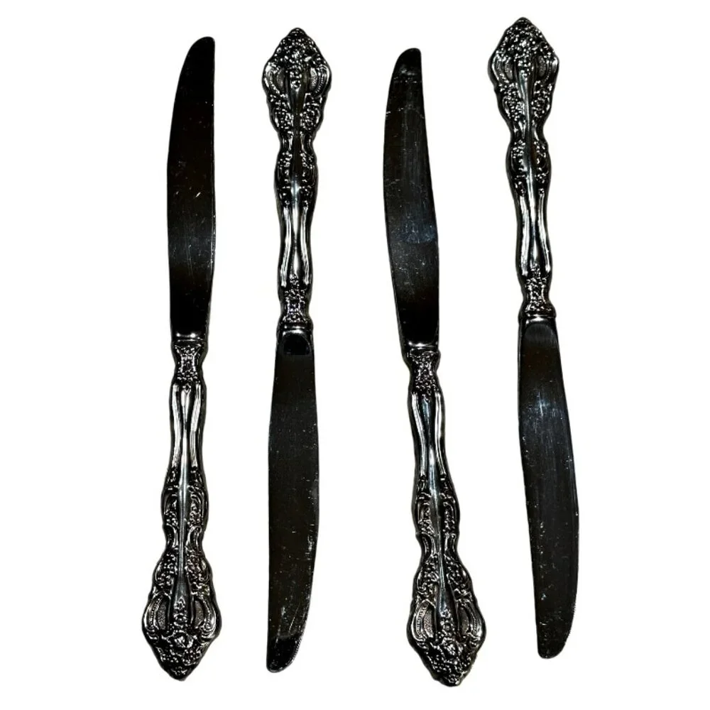 Set of 4 Oneida Stainless MICHELANGELO Heirloom Dinner Knife Knives Glossy Mint!